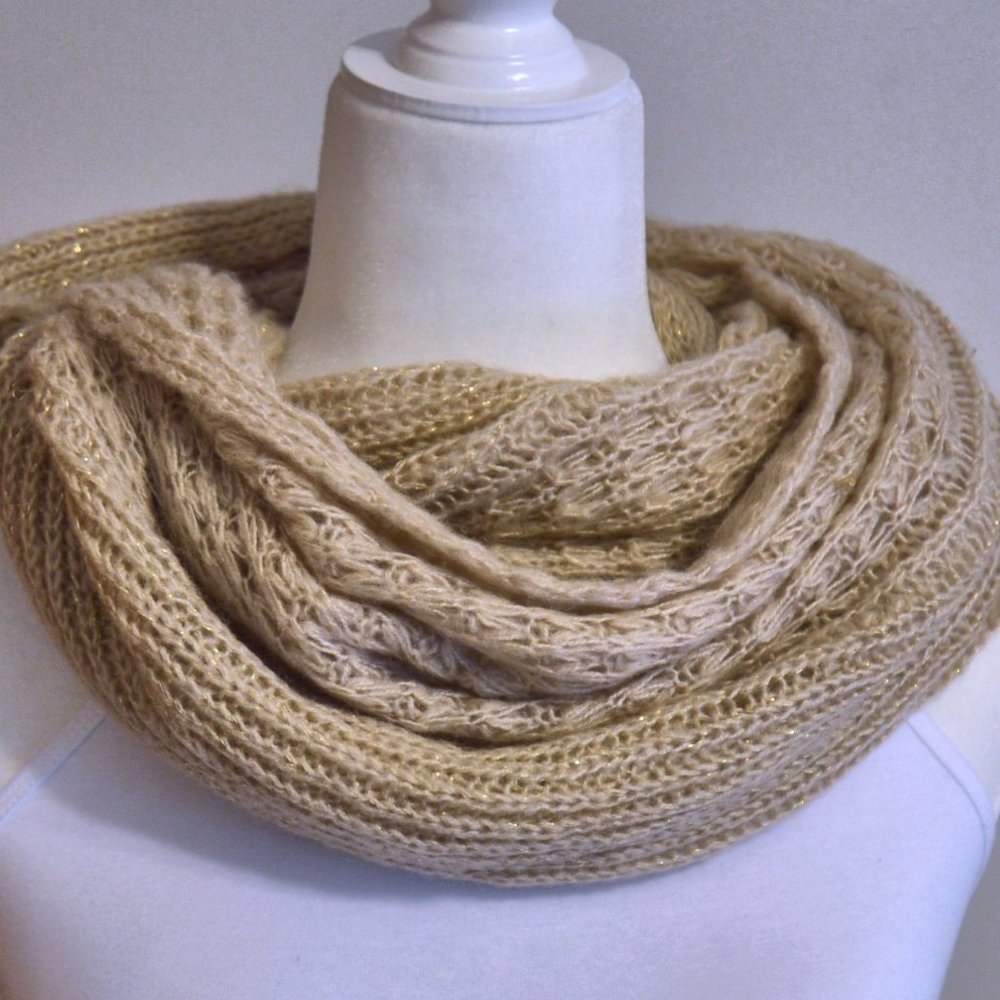 4/$20 Modena Tan and Gold Infinity Scarf